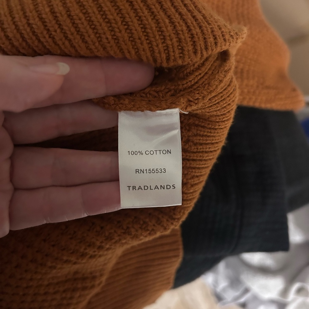 Tradlands Canyon Cotton Waffle Knit Sweater XS Rust Slouchy V-Neck Pullover - Picture 6 of 8